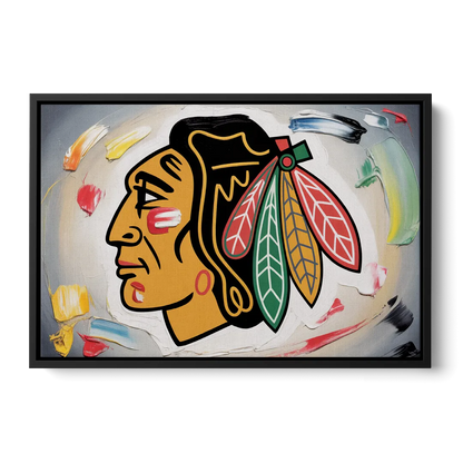 Chicago Blackhawks Classic Logo Redux Front - Black Canvas Wall Art