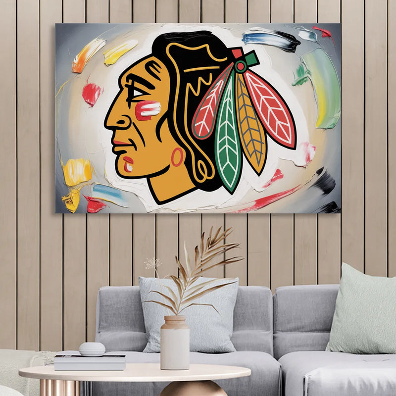 Chicago Blackhawks Classic Logo Redux Sitting Room - Canvas Wall Art