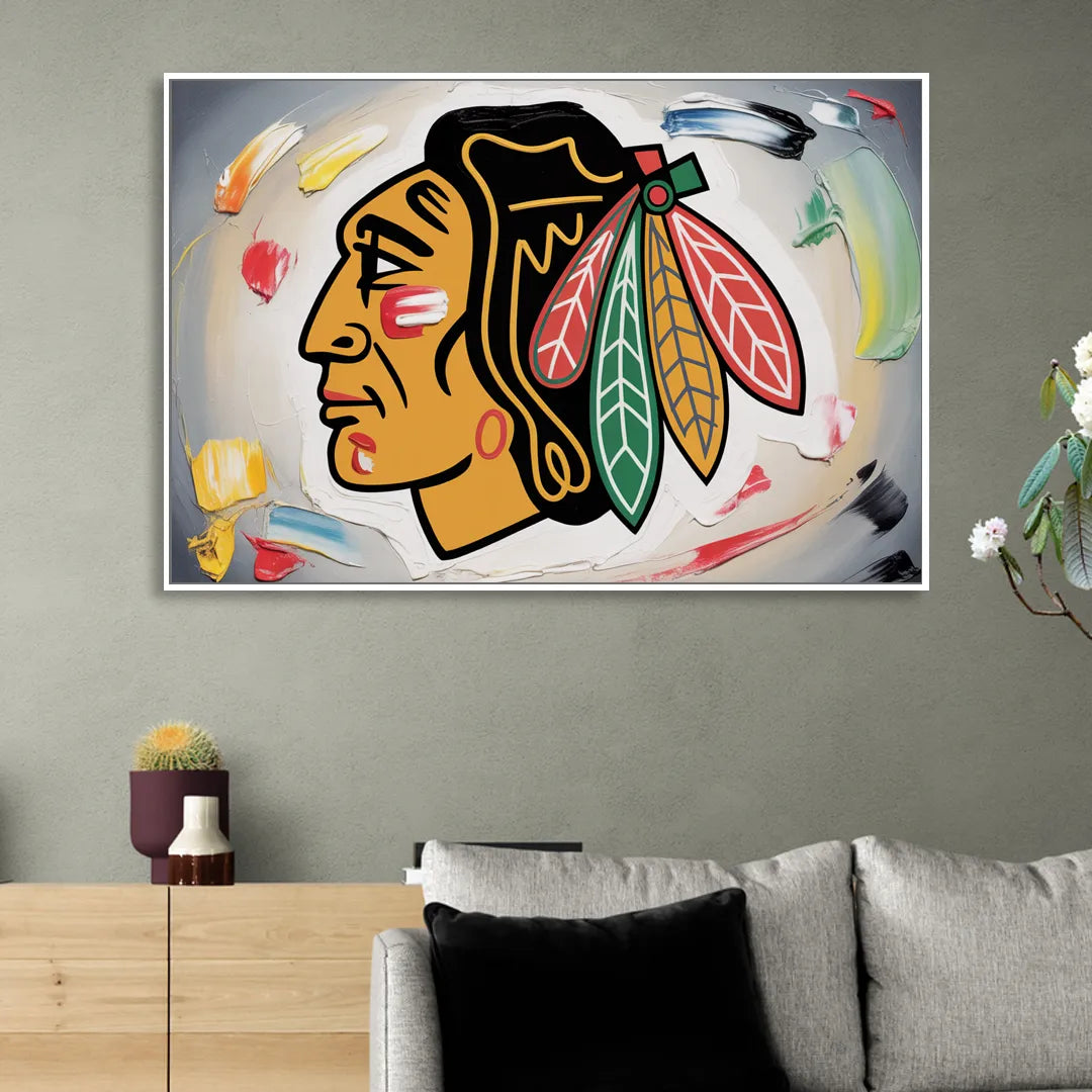 Chicago Blackhawks Classic Logo Redux Living Room - White Canvas Wall Art
