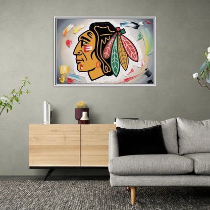Chicago Blackhawks Classic Logo Redux - Living Room White Frame Canvas