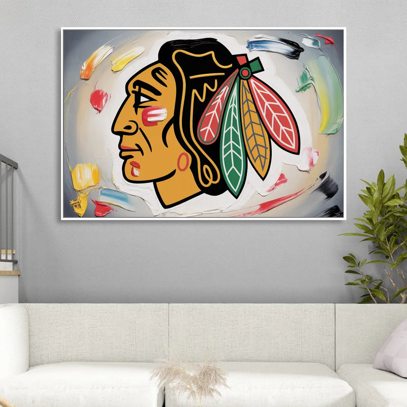 Chicago Blackhawks Classic Logo Redux Sitting Room - White Canvas Wall Art