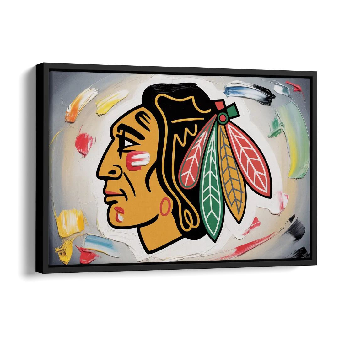 Chicago Blackhawks Classic Logo Redux Side - Black Canvas Wall Art