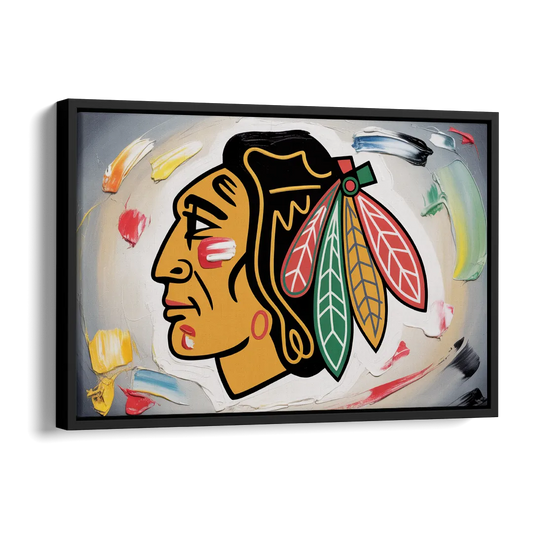 Chicago Blackhawks Classic Logo Redux Side - Black Canvas Wall Art