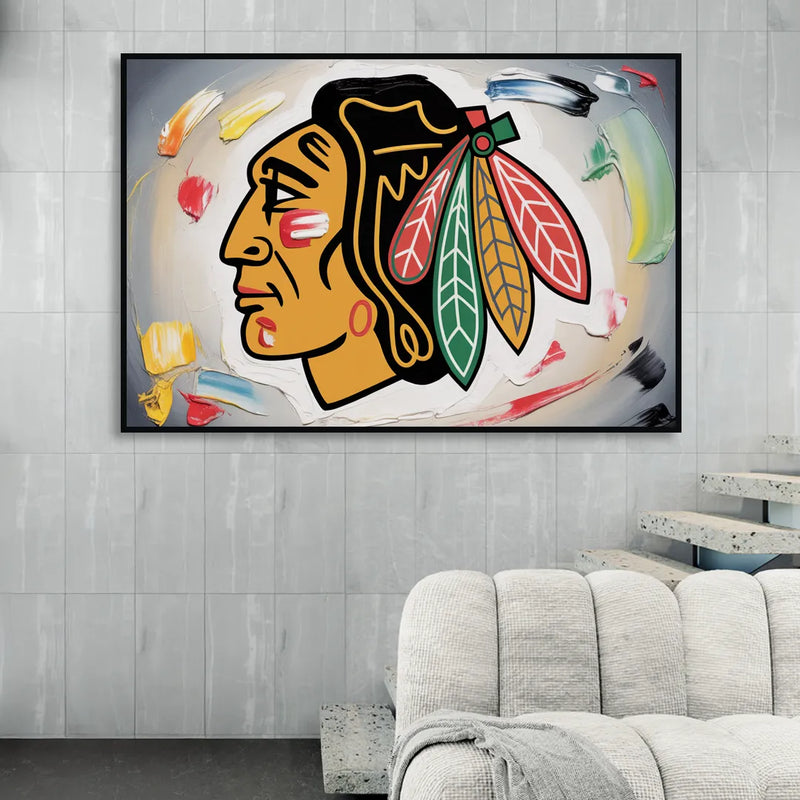 Chicago Blackhawks Classic Logo Redux Sitting Room - Black Canvas Wall Art