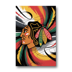Chicago Blackhawks Dynamic Abstract Art Hockey and Feathers - Canvas Wall Art - Front