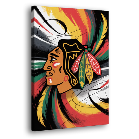 Chicago Blackhawks Dynamic Abstract Art Hockey and Feathers - Canvas Wall Art - Side