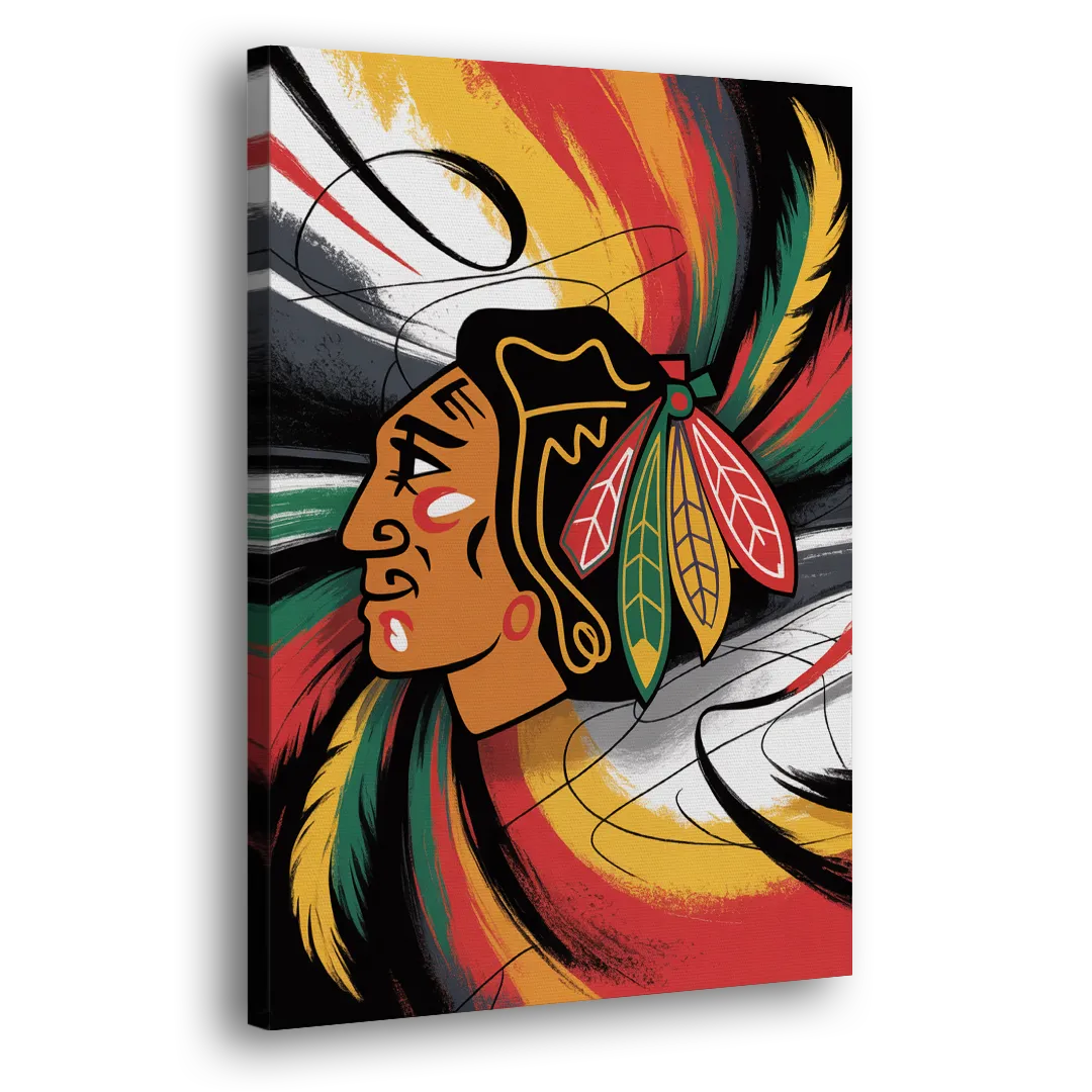 Chicago Blackhawks Dynamic Abstract Art Hockey and Feathers Side - Canvas Wall Art