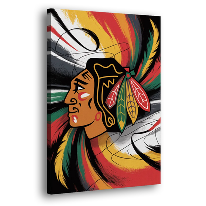 Chicago Blackhawks Dynamic Abstract Art Hockey and Feathers Side - Canvas Wall Art