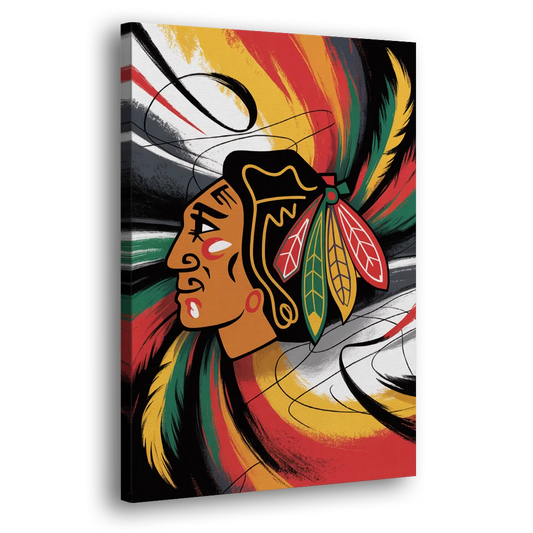 Chicago Blackhawks Dynamic Abstract Art Hockey and Feathers Side - Canvas Wall Art
