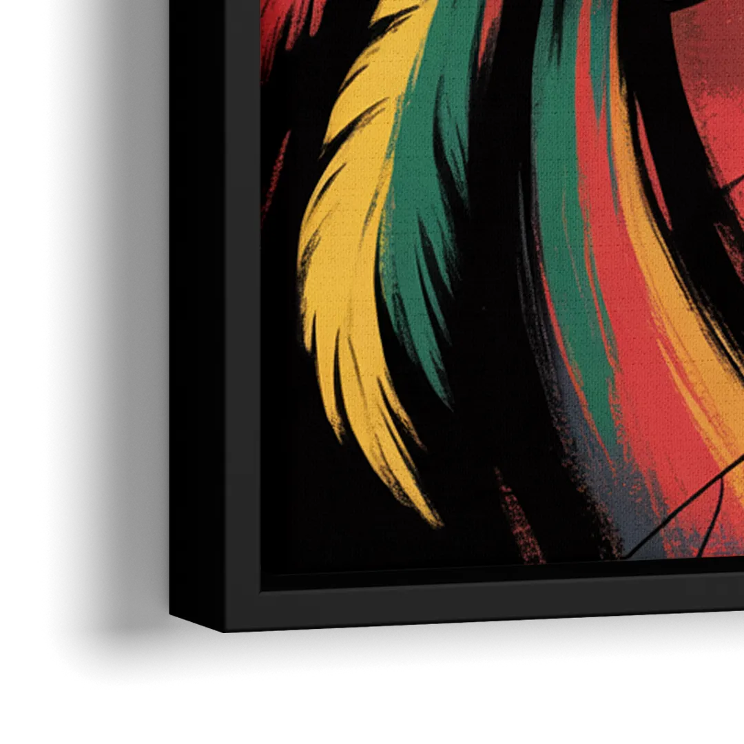Chicago Blackhawks Dynamic Abstract Art Hockey and Feathers - Close-Up Black Frame Canvas
