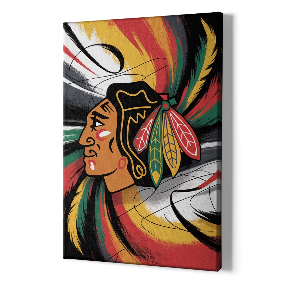 Chicago Blackhawks Dynamic Abstract Art Hockey and Feathers - Canvas Print Art Sides