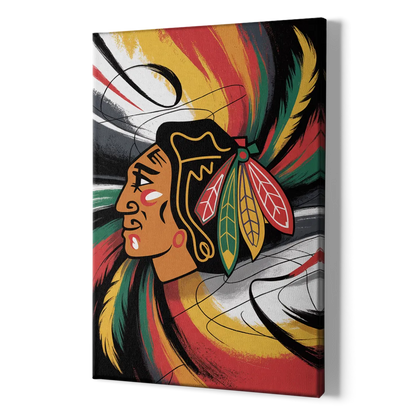Chicago Blackhawks Dynamic Abstract Art Hockey and Feathers - Canvas Print Art Sides
