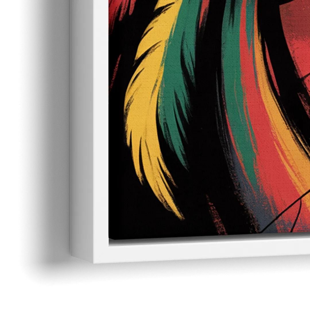 Chicago Blackhawks Dynamic Abstract Art Hockey and Feathers - Close-Up White Frame Canvas
