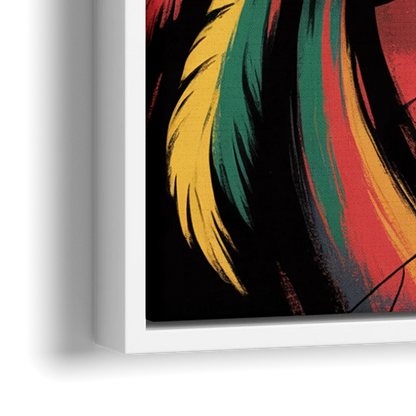 Chicago Blackhawks Dynamic Abstract Art Hockey and Feathers - Close-Up White Frame Canvas