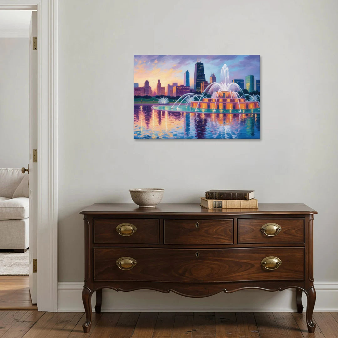 Chicago Buckingham Fountain at Dusk - Canvas Wall Art - Coffee Table - 36x24