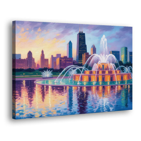 Chicago Buckingham Fountain at Dusk - Canvas Wall Art - Side