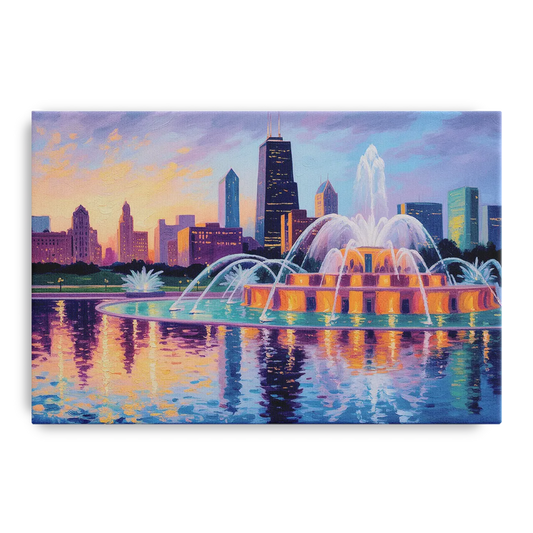 Chicago Buckingham Fountain at Dusk - Canvas Wall Art