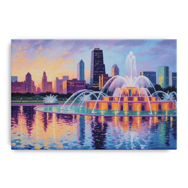 Chicago Buckingham Fountain at Dusk Front - Canvas Wall Art