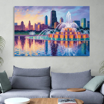 Chicago Buckingham Fountain at Dusk Sitting Room - Canvas Wall Art