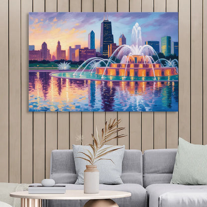 Chicago Buckingham Fountain at Dusk Living Room - Canvas Wall Art