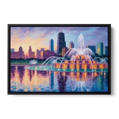 Chicago Buckingham Fountain at Dusk - Black Frame Canvas
