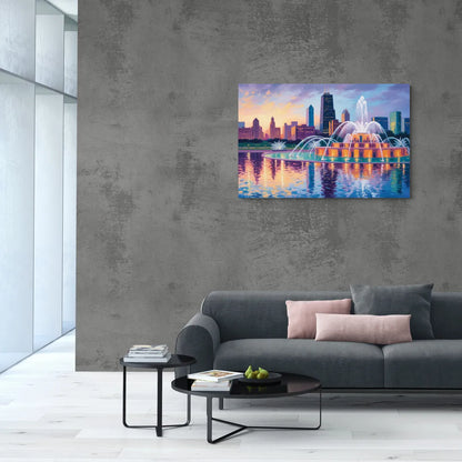 Chicago Buckingham Fountain at Dusk - Canvas Wall Art Living Room
