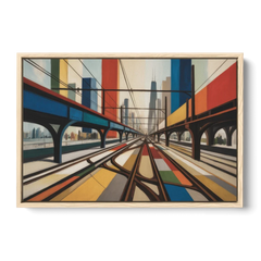 Chicago CTA Train Lines Pop Art - Oak Framed Canvas Wall Art - Front