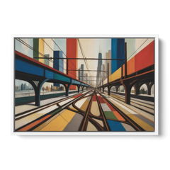 Chicago CTA Train Lines Pop Art - White Framed Canvas Wall Art - Front