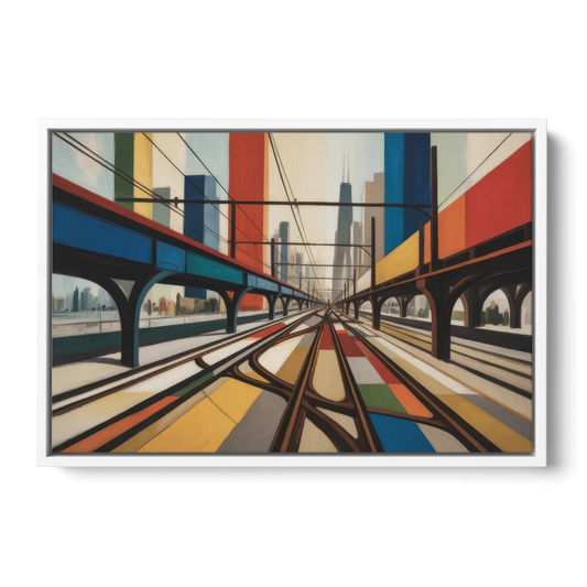 Chicago CTA Train Lines Pop Art - White Framed Canvas Wall Art - Front