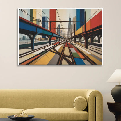 Chicago CTA Train Lines Pop Art Sitting Room - White Canvas Wall Art