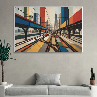 Chicago CTA Train Lines Pop Art Living Room - White Canvas Wall Art