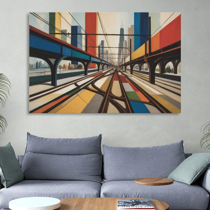 Chicago CTA Train Lines Pop Art Living Room - Canvas Wall Art