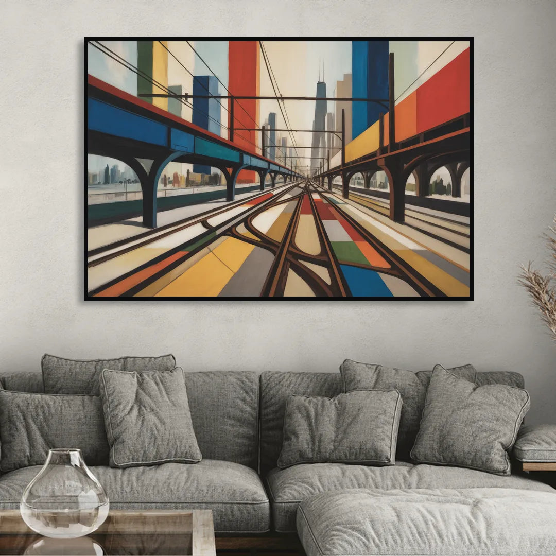 Chicago CTA Train Lines Pop Art Sitting Room - Black Canvas Wall Art
