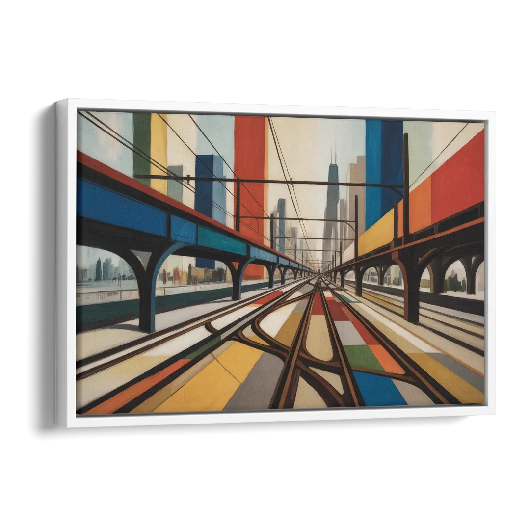 Chicago CTA Train Lines Pop Art Side - White Canvas Wall Art