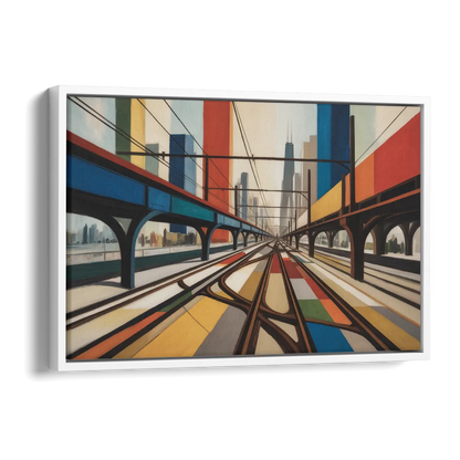 Chicago CTA Train Lines Pop Art Side - White Canvas Wall Art