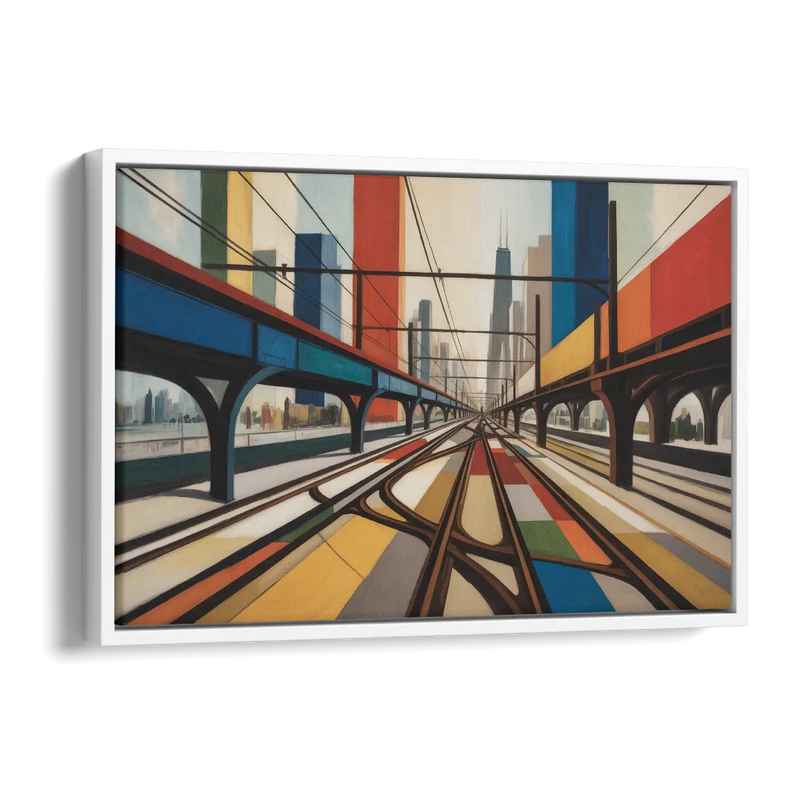 Chicago CTA Train Lines Pop Art Side - White Canvas Wall Art