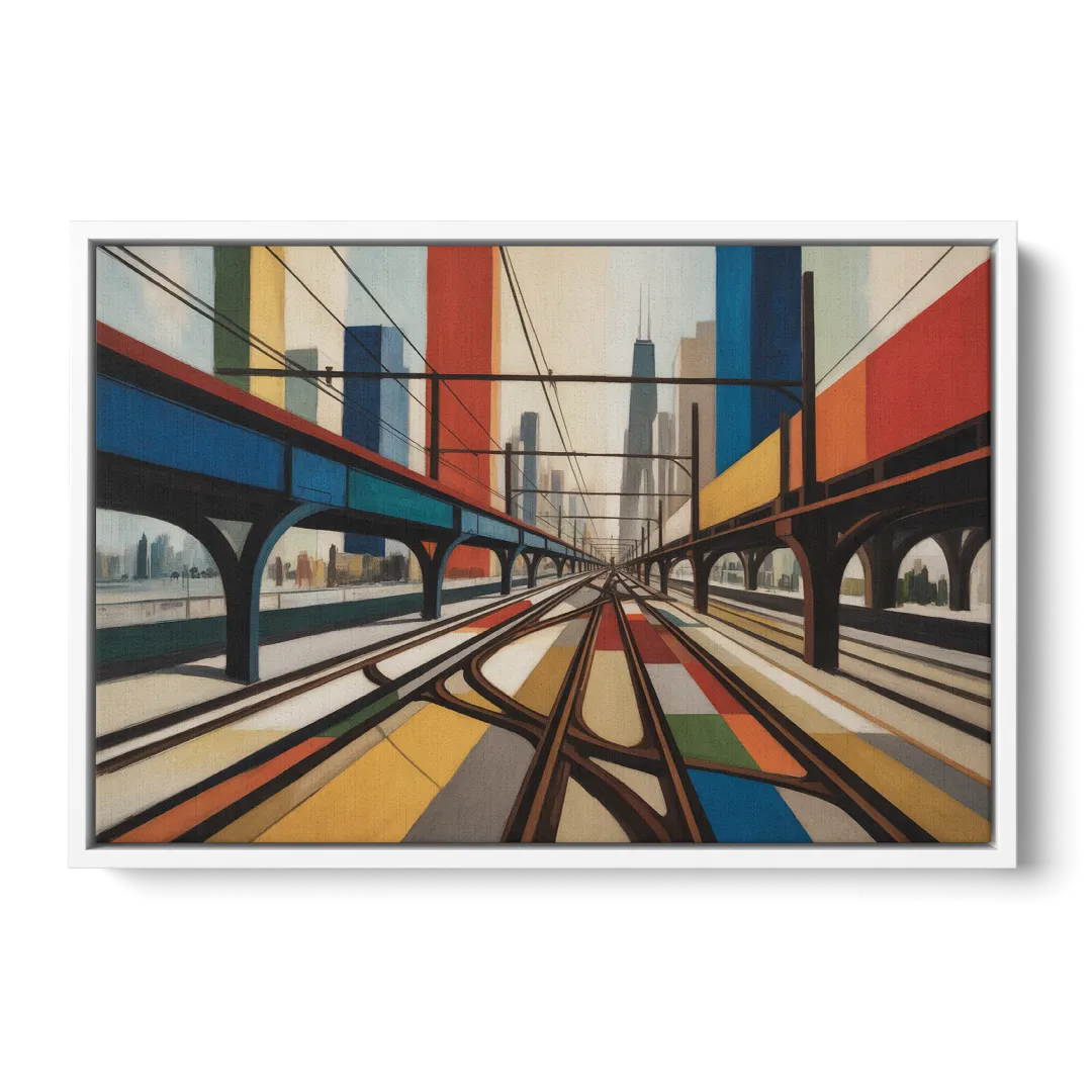 Chicago CTA Train Lines Pop Art Front - White Canvas Wall Art