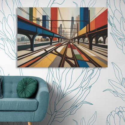Chicago CTA Train Lines Pop Art Sitting Room - Canvas Wall Art
