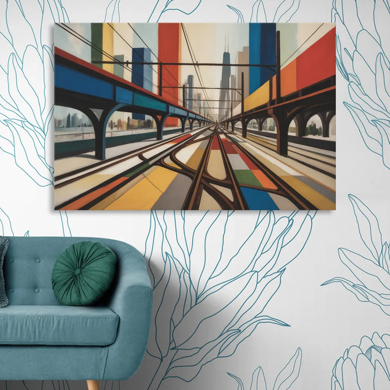 Chicago CTA Train Lines Pop Art Sitting Room - Canvas Wall Art