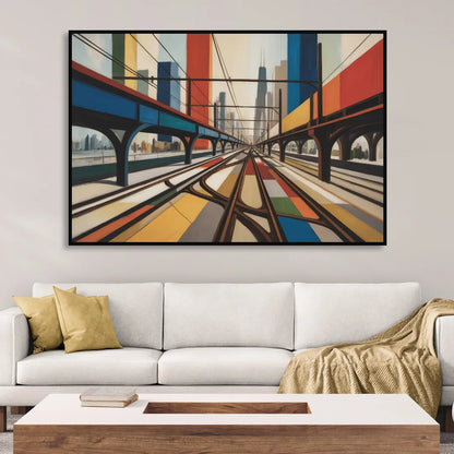 Chicago CTA Train Lines Pop Art Living Room - Black Canvas Wall Art