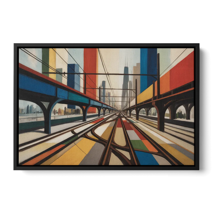 Chicago CTA Train Lines Pop Art Front - Black Canvas Wall Art
