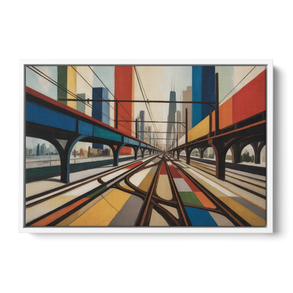 Chicago CTA Train Lines Pop Art - White Frame Canvas