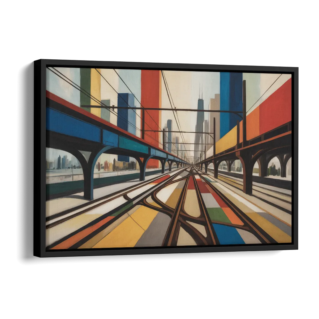 Chicago CTA Train Lines Pop Art Side - Black Canvas Wall Art