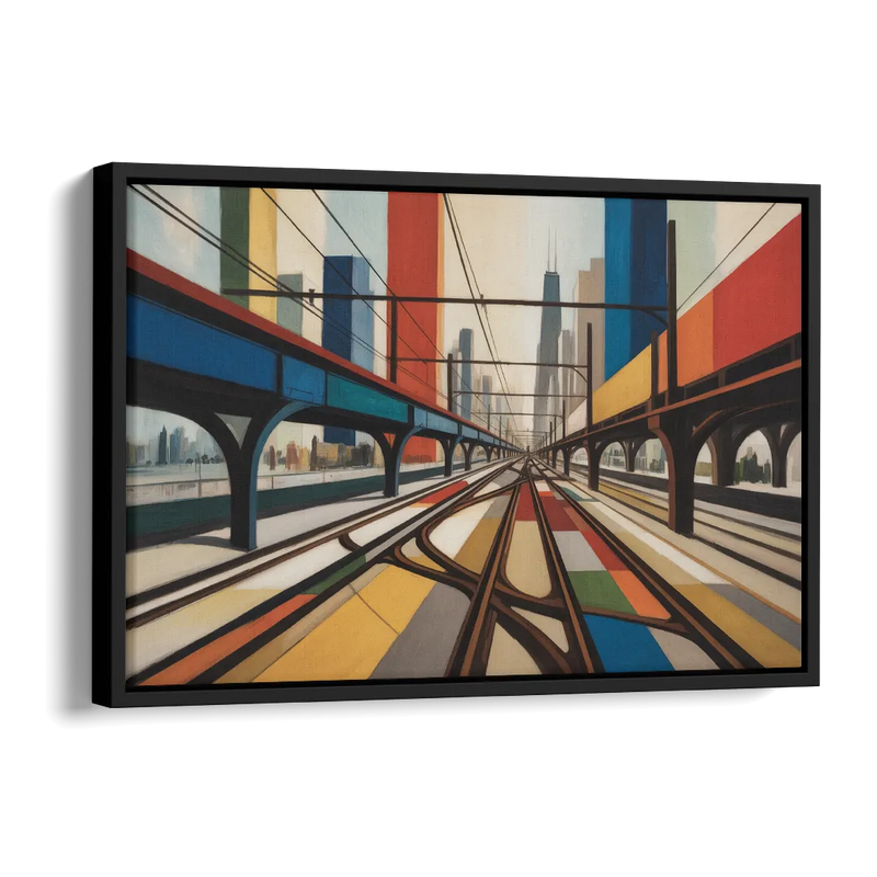 Chicago CTA Train Lines Pop Art Side - Black Canvas Wall Art