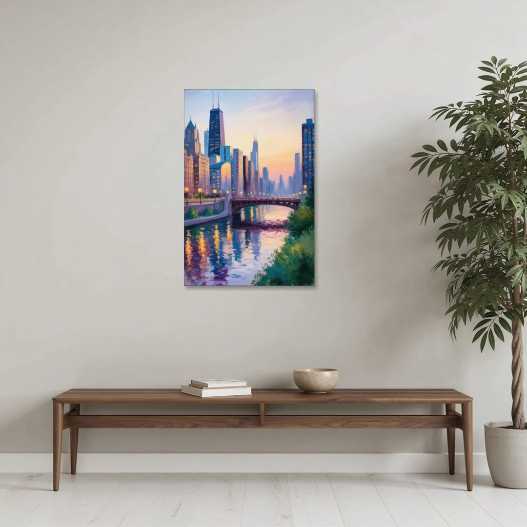 Chicago City Lights Long Exposure - Canvas Wall Art - Coffee Table - 24x36