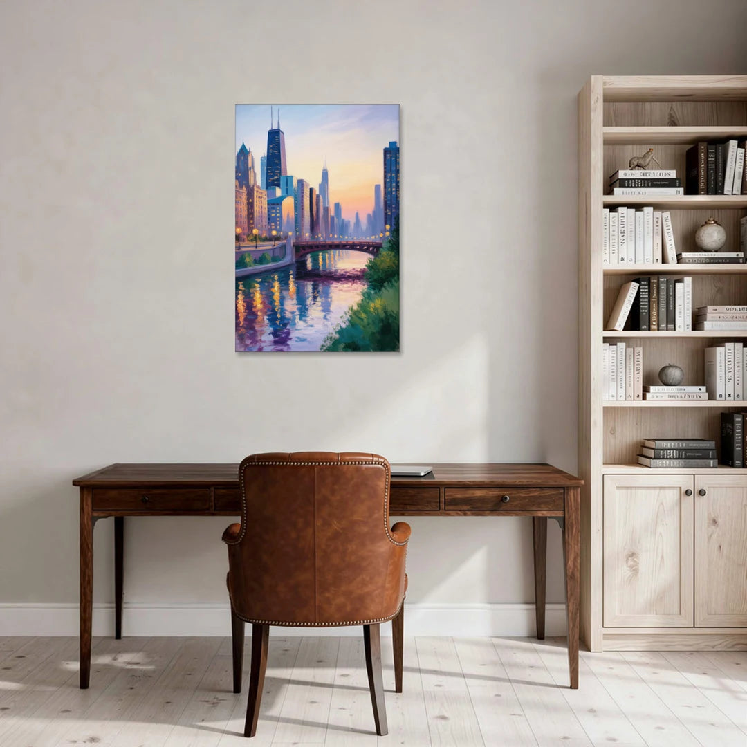 Chicago City Lights Long Exposure - Canvas Wall Art - Office - 24x36