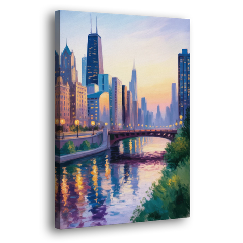 Chicago City Lights Long Exposure - Canvas Wall Art - Side