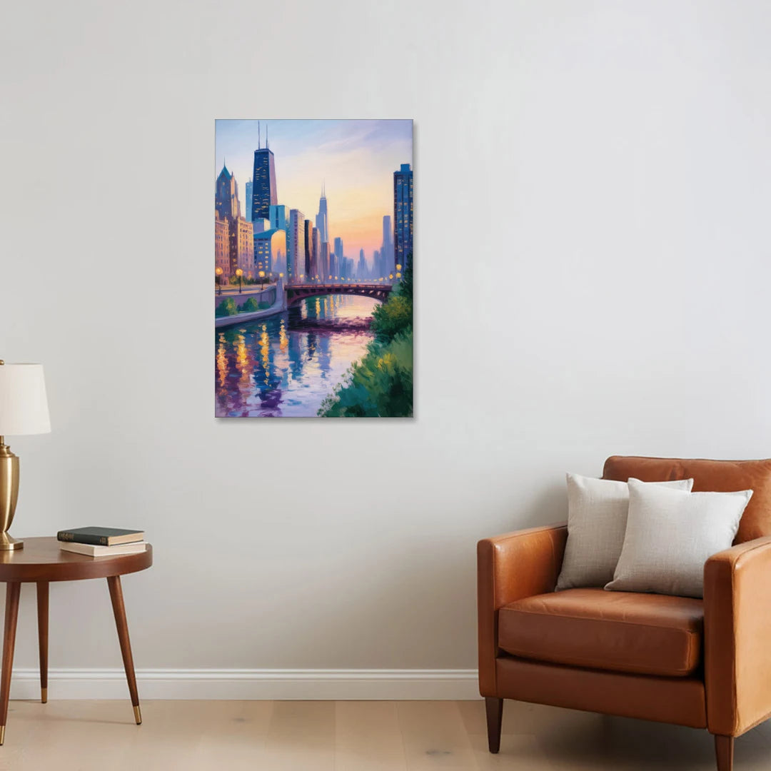 Chicago City Lights Long Exposure - Canvas Wall Art - Sofa - 24x36
