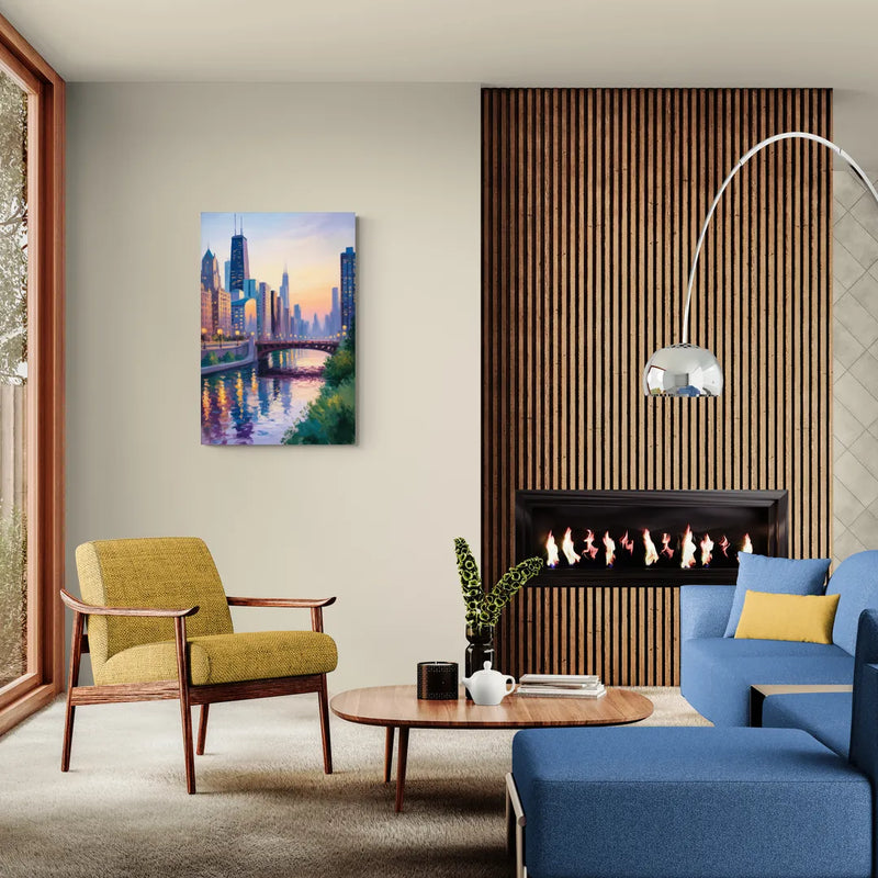 Chicago City Lights Long Exposure - Canvas Wall Art Living Room