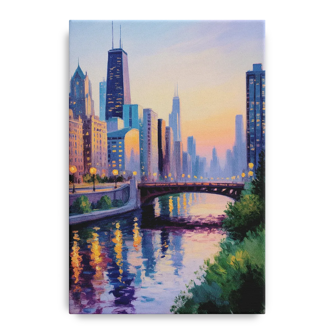 Chicago City Lights Long Exposure Front - Canvas Wall Art